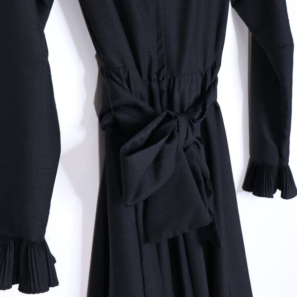 VICTOR COSTA Vintage 90s Midi Dress Black Ruffled Trim Long Sleeve Women's 4 - Picture 6 of 9